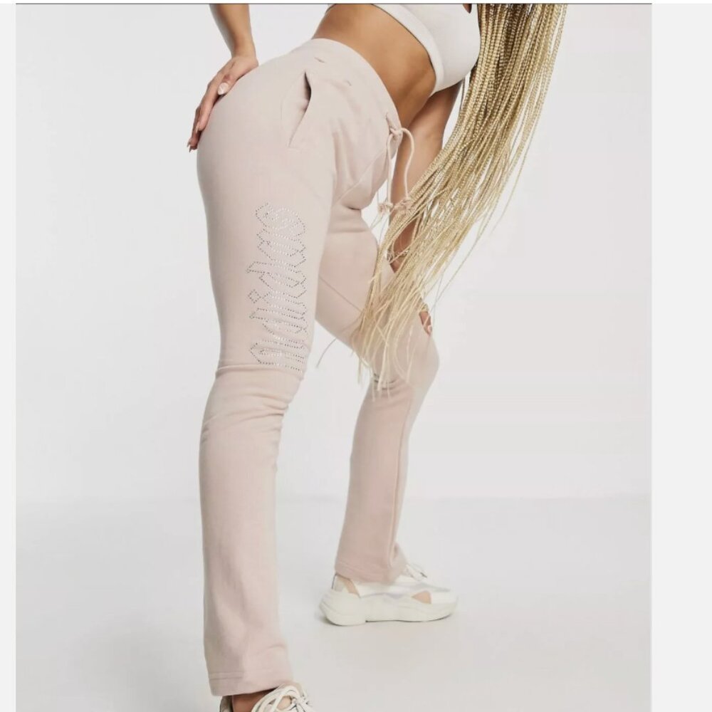 New ADIDAS  Cotton '2000s Luxe'  track pants in camel with diamante 3J3